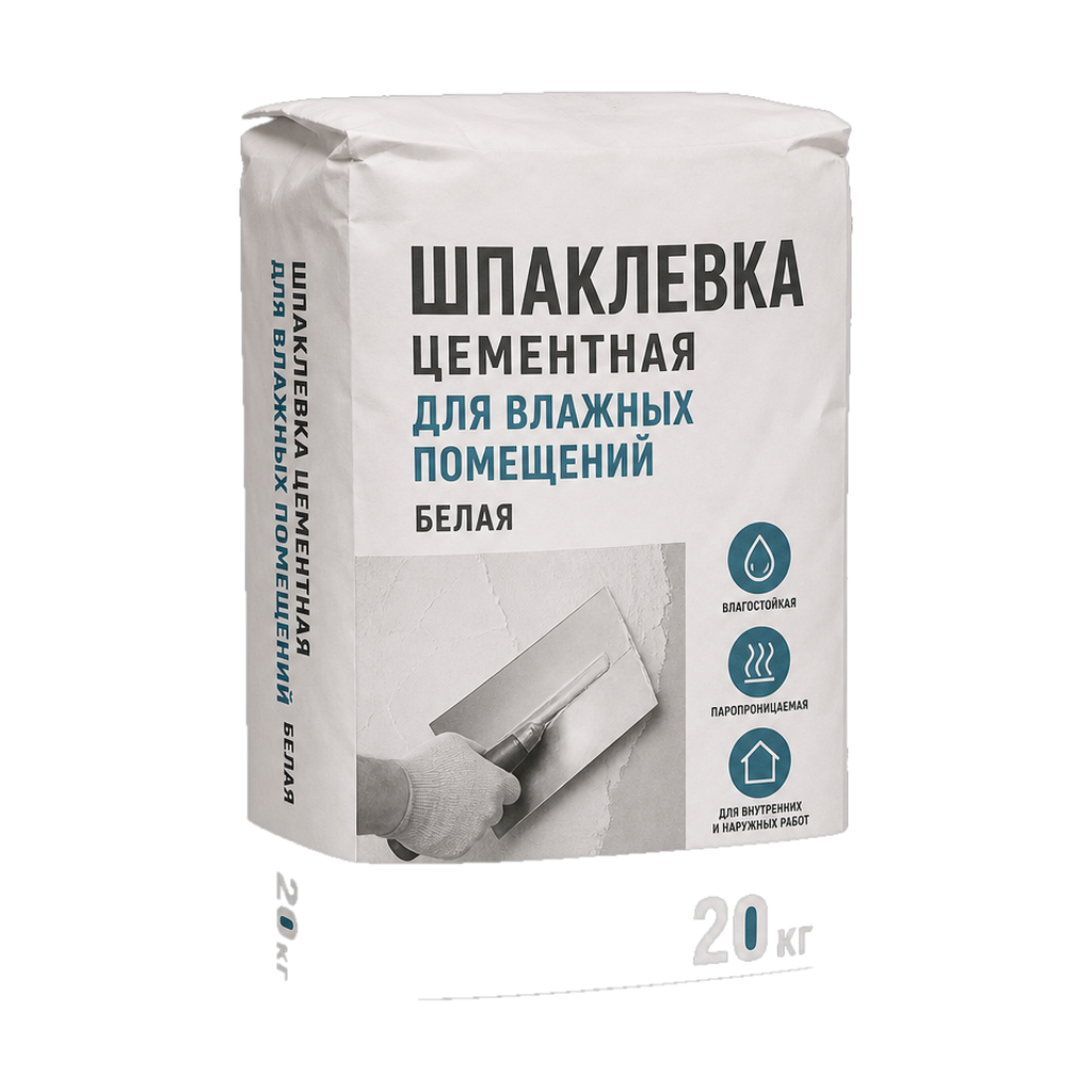Шпаклевка цементная для влажных помещений белая 20 кг